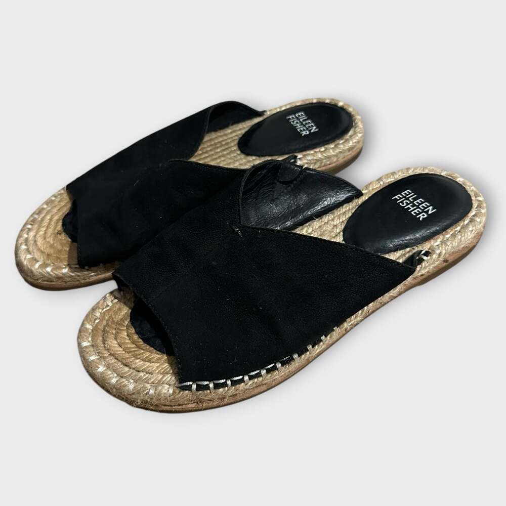Eileen Fisher Milly Tumbled Nubuck Espadrille Slide Sandals